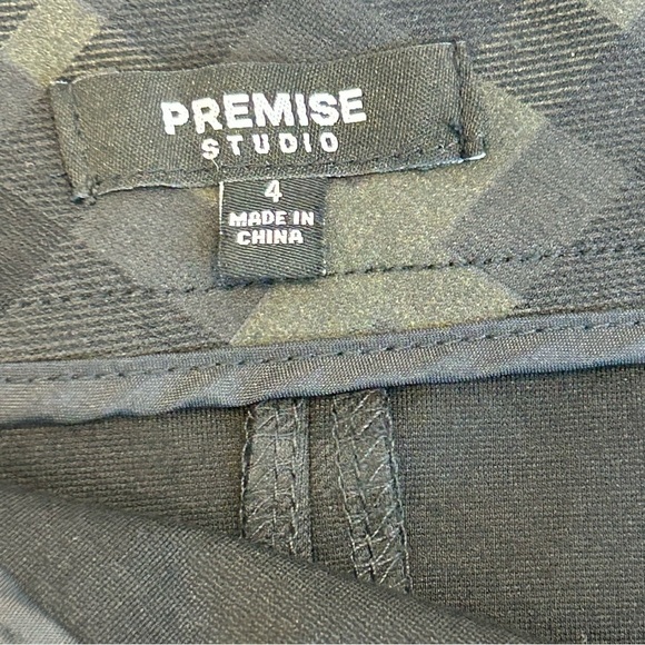 PREMISE Studio black green plaid check asymmetrical side zipper pencil skirt Sz4 - Picture 7 of 13